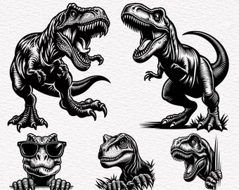 Angry T-Rex Dinosaur SVG Bundle, Silhouette Clipart (pdf, png, eps)