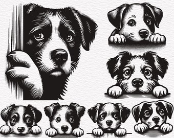 Peeking Cute Puppy Dog SVG, Peeking Puppy SVG, Cute Pujppy Dog ,Dog Head Silhouette SVG Clipart Cut Files