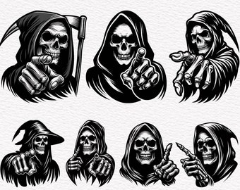 Grim Reaper Pointing Finger SVG,  Ponting Finger SVG, Skeleton Pointing Finger Clipart,  Death Angel Silhouette SVG Clipart Cut Files