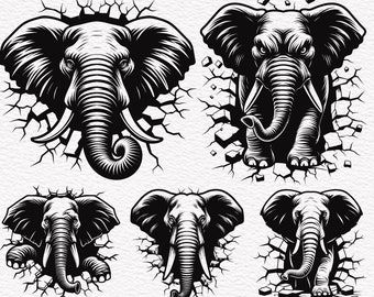 Rissige Wand Elefant SVG: Starkes Tier Clipart (Digitale Dateien)