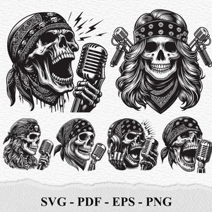 Skull Rocker SVG, Lady Rocker Skull SVG, Punk Rock Skull, Rock and Roll ...