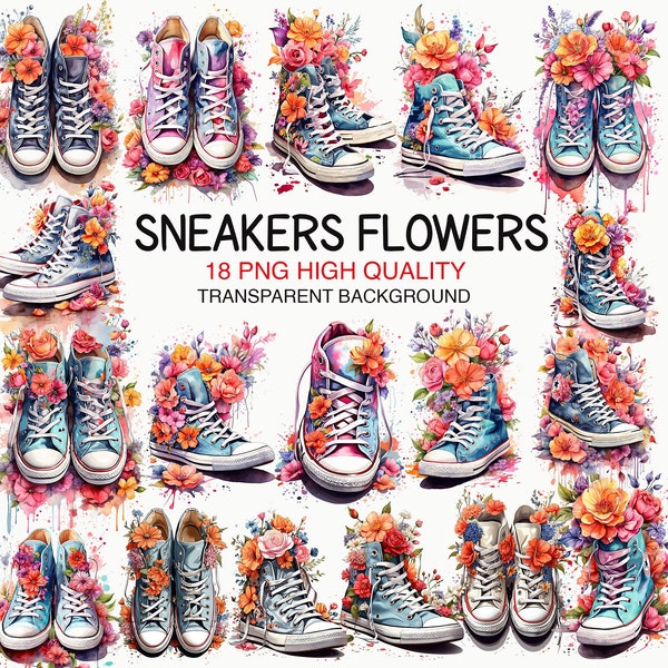 Shoes Sneakers and Flowers Clipart, Shoes Flower Clipart