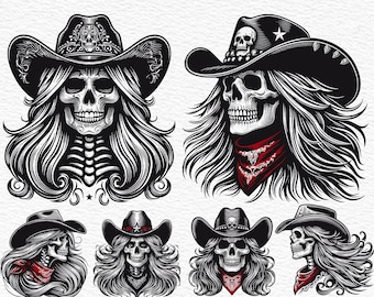 Cowboy Cowgirl Skull SVG Clipart: Western Skeleton Head (Digital Files)