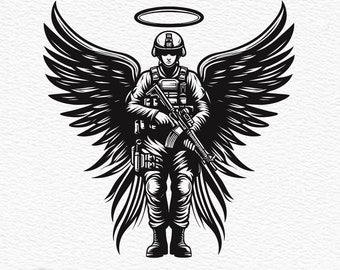 Engel Soldat SVG: Patriotische Flügel Halo Clipart (Digitale Dateien)