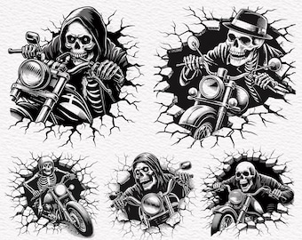 Skeleton Biker SVG: Motorradfahrer Clipart (Digitale Dateien)