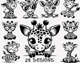 Cute Baby Giraffe SVG,  Cute Giraffe Svg, Funny Giraffe, Giraffe Svg Bundle,, Peeking  Baby Giraffe  Silhouette SVG PNG Clipart Cut Files