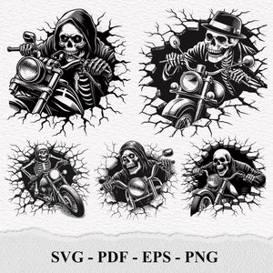 Skeleton Biker SVG: Motorcycle Rider Clipart (Digital Files)