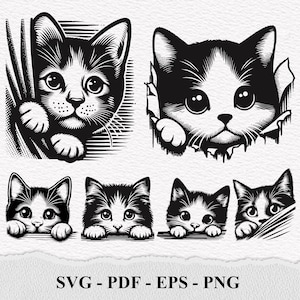 Peeking Cute Cat SVG, Peeking Kitten SVG, Cute Kitten Cats , Cats Head Silhouette SVG Clipart Cut Files