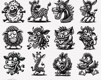 Lustiges Tier SVG Clipart: Bauernhof & Wald Silhouetten (Digitale Dateien)