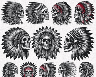 Native American Skull SVG, Native Head Skull Svg, Native Svg, Native American Chief  Skull SVG Clipart Cut Files