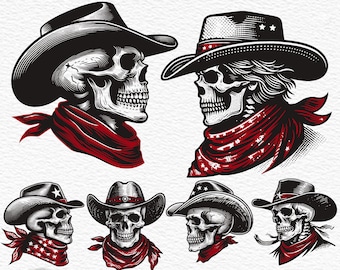 Western Cowboy Skull SVG,  Skull Svg, Cowboy Skull, Western Skull SVG Clipart Silhouette Cut Files