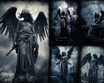 Páginas de diario basura de una estatua de ángel gótico: Álbum de recortes de un cementerio oscuro (descarga digital)