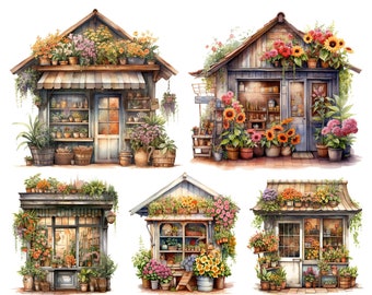 Clipart de floristería en acuarela: Paquete de ilustraciones florales (descarga digital)