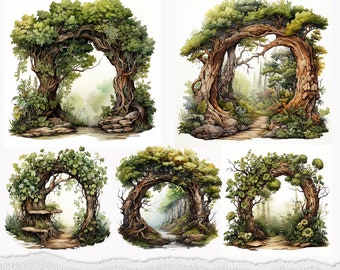 Aquarell Wald Bögen Clipart: Baum Bogen Bundle (digitaler Download)