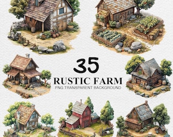 35 Farmhouse Clipart: Rustic Farm PNG Images (Digital Download)