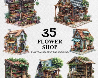 Watercolor Flower Shop Clipart: 35 Floral PNG Images (Digital Download)