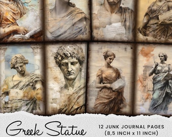Griechische Statue Junk Journal Seiten: Antiker Marmor Scrapbook Papier (Digitaler Download)