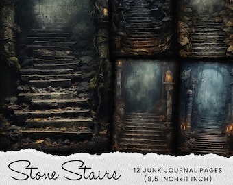 Gothic Stone Stair Junk Journal Pages: Dark Castle Digital Paper (Digital Download)