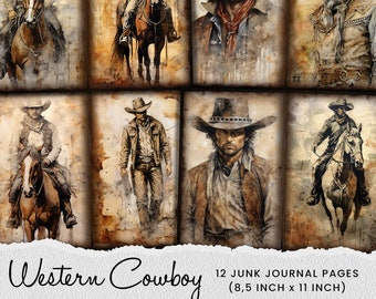 Western Cowboy Aquarell Clipart: Printable Junk Journal Seiten (digitaler Download)