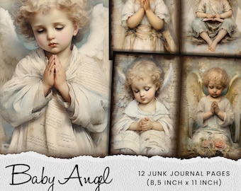 Betender Engel Junk Journal Kit - Baby Engel Dankbarkeit druckbare Papiere für Scrapbook & Ephemera Craft