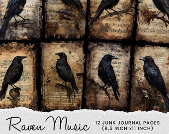 Raven Sheet Music: Gothic Junk Journal Pages (Digital Download)