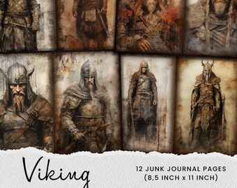 Wikinger Kriegerin Aquarell Clipart: Nordische Mythologie Junk Journal Seiten (Digitales Papier)