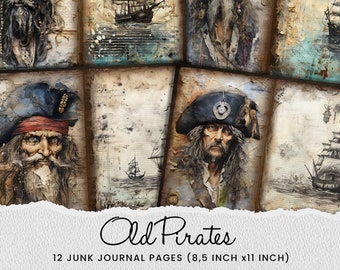 Alte Piraten Junk Journal Seiten | Vintage Nautik Printable, Schatzkarte Scrapbook Papier, Piraten Adventure Journal Kit, digitaler Download