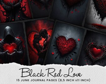 Red Heart Junk Journal Pages: Romantic Love Ephemera (Digital Download)