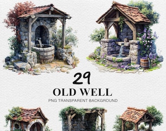 Watercolor Stone Well Clipart: Rustic Medieval Graphics (Digital Download)