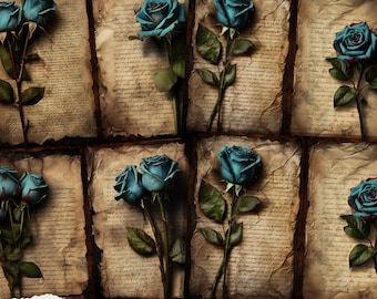 Blaue Rose Junk Journal Seiten: Vintage Blumen Ephemera (Digitaler Download)