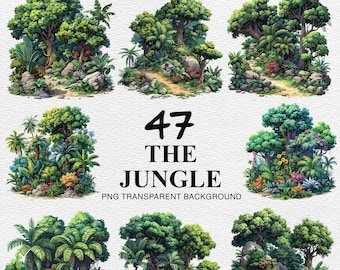 47 Imágenes prediseñadas de selva tropical: Álbum de recortes PNG (Descarga digital)