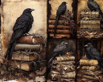 Raven Crow Junk Journal Seiten | Gothic Books, Junk Journal Kit, Dark Academia Digital Paper, Krähe Scrapbook Seiten, Instant Download