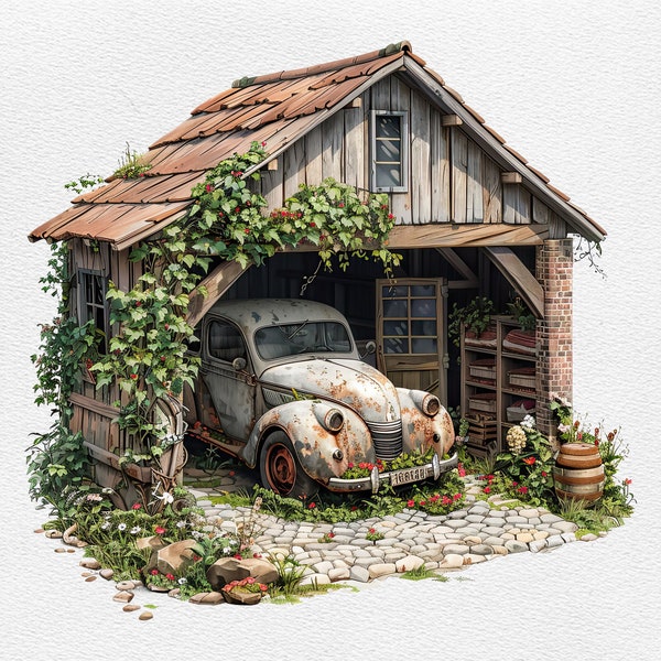 Old Classic Car, 65 Abandoned Car Clipart, Abandoned Old Classic Car, Rusty Car Crafting Journaling Scrapbook Digital Download