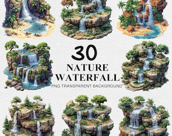 Clipart de cascada: 30 imágenes PNG de naturaleza para scrapbooking (descarga digital)