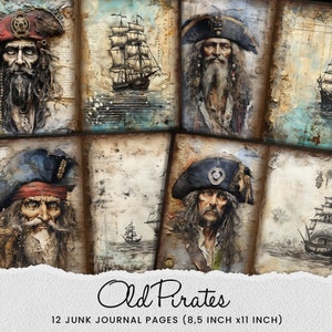 Old Pirates Junk Journal Pages | Vintage nautique imprimable, carte au trésor, papier scrapbooking, kit de journal des aventures de pirates, téléchargement numérique