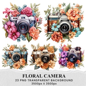 Aquarell Blumen Kamera Clipart: Retro Fotografie (digitaler Download)