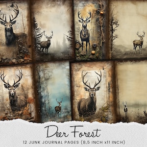 Pagine di diario spazzatura Deer Forest, diario spazzatura Deer Forest, pagine di diario digitale Deer Forest, album di ritagli, testa di cervo