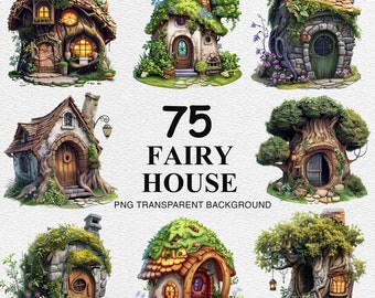 75 Watercolor Fairy House Clipart: Fantasy Bundle (Digital Download)