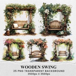 Floral Garden Swing Clipart: Watercolor PNG Images (Digital Download)