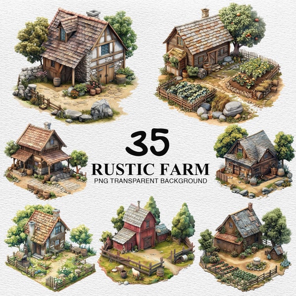 Rustic Farm, 35 Farmhouse Clipart, Wooden Farm, Rustic Farm House, Farmlife Crafting Journaling Scrapbook Digital Download