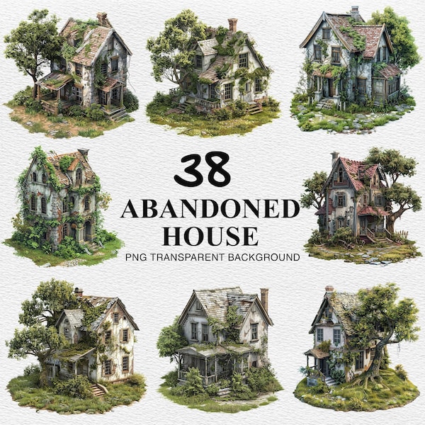 Abandoned House, 38 Old Houses Clipart, Abandoned Stone House, Abandoned Home Crafting Journaling Scrapbook Digital Download