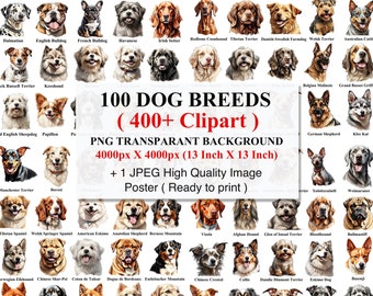 Dog Breeds Clipart Bundle – 100 Cute Dog Illustrations PNG, Puppy Breed Poster Printable, Pet Clip Art for Sublimation & Crafts