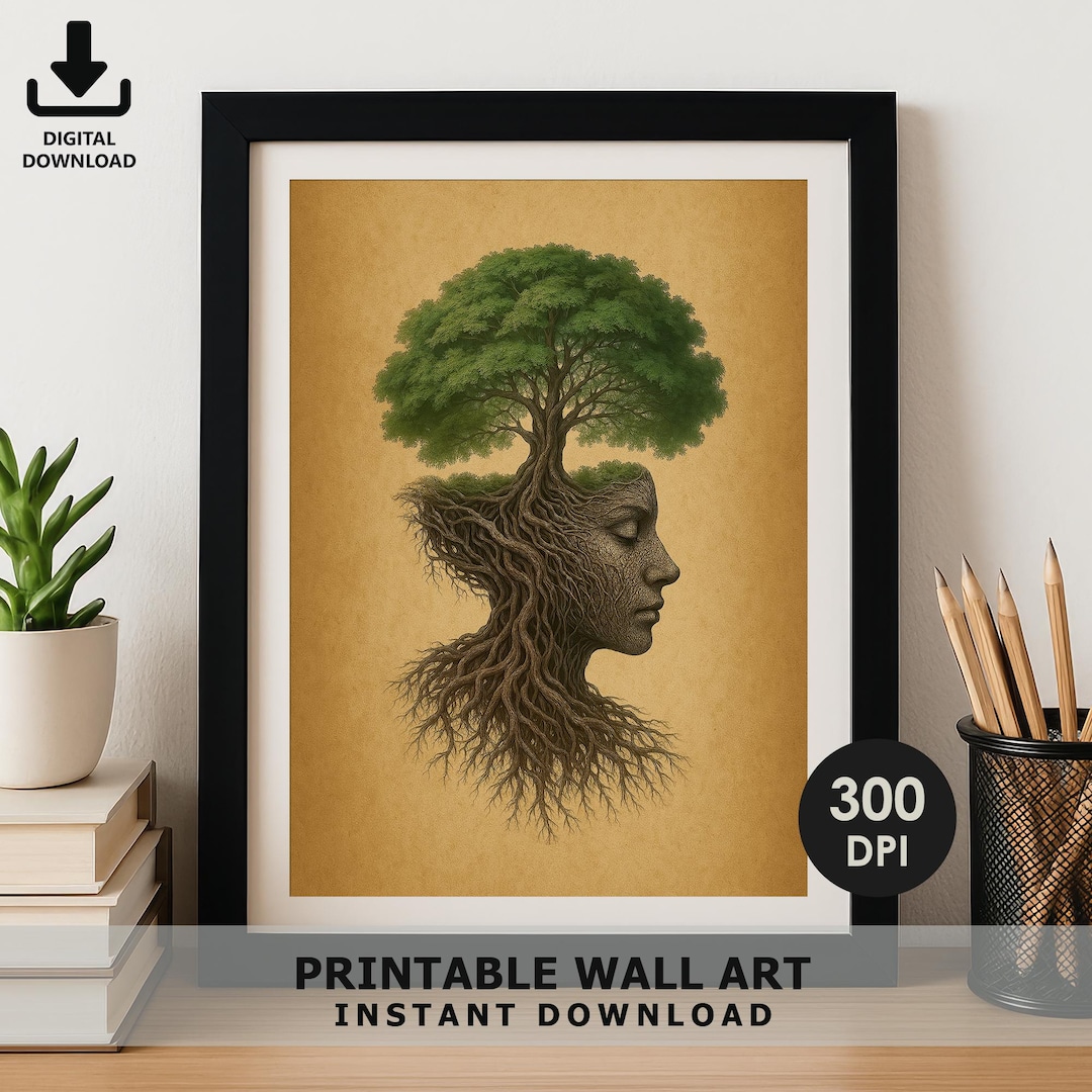 Tree Woman Wall Art Printable – Surreal Nature Spirit Poster – Earthy ...