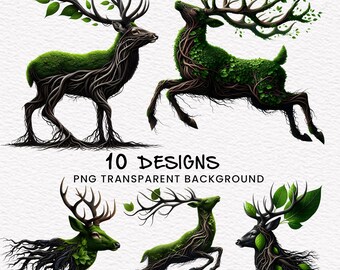 Floral Hirsch Clipart: Majestätisch Geweih, Wurzeln & Blätter (PNG, JPEG)