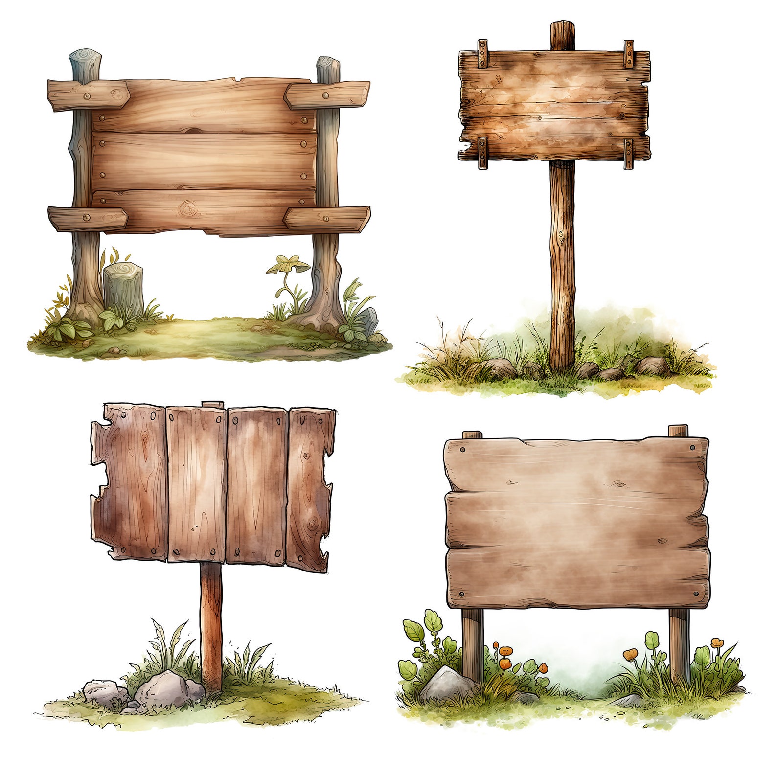 Watercolor Rustic Wood Sign Clipart: 26 PNG Designs (digital Download ...
