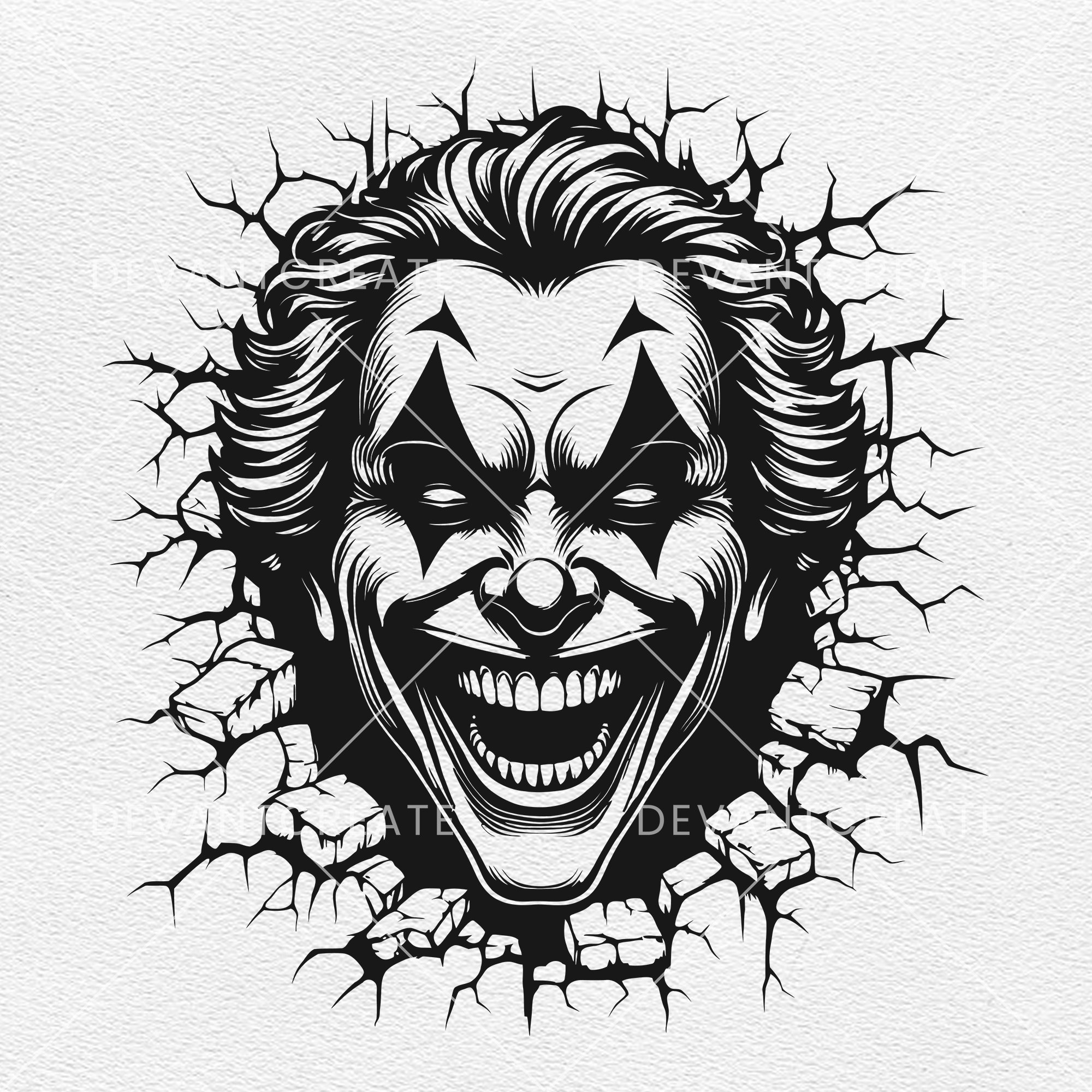 Clown SVG, Clown Head SVG, Creepy Clown SVG, Scary Clown on Cracked