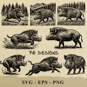 Wild Boar Engraving Vector Art: Vintage Clipart (SVG, PNG, EPS)