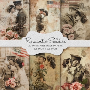 Clásicos soldados románticos diario basura medio papel mixto papel collage imprimible, álbum de recortes, fabricación de tarjetas, documentos digitales