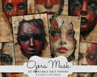 Opera Mask Paper Collage: Printable Mixed Media Scrapbook Supply (Digital Download)