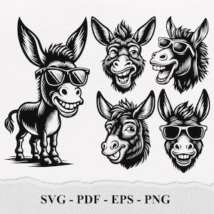 Âne SVG, âne avec des lunettes de soleil, âne avec casque Svg, Svg d'âne drôle, tête d'âne Silhouette SVG PNG fichiers coupe